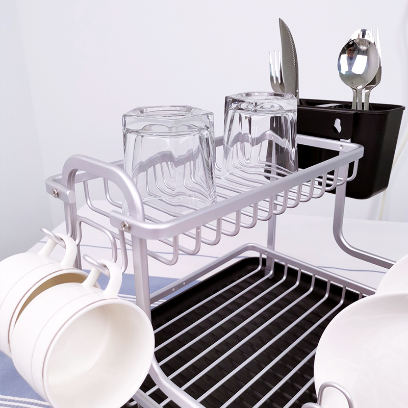 Zhaosheng Hardware - Escurridor de platos de aluminio a prueba de óxido de 2 niveles