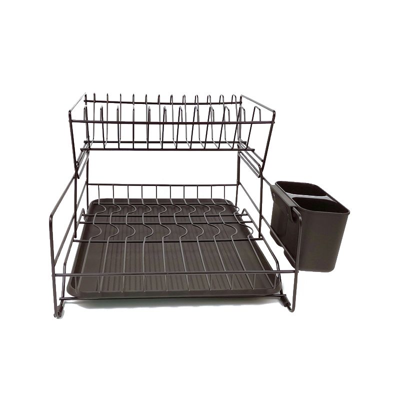 Zhaosheng Hardware - Escurreplatos desmontable de 2 niveles con bandeja de goteo de plástico y soporte para utensilios
