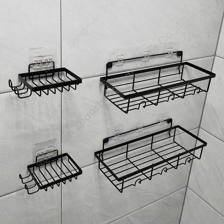 Zhaosheng Hardware - Estantes de almacenamiento para colgar autoadhesivos, color negro, montado en la pared, organizador, estante de baño, carrito de ducha