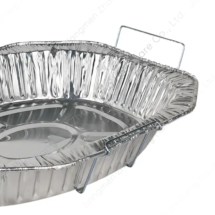 Zhaosheng Hardware - Bandeja para asar ovalada de papel de aluminio desechable con asa/rejilla de soporte para bandeja para alimentos de 45,5 x 35 x 8,5 cm