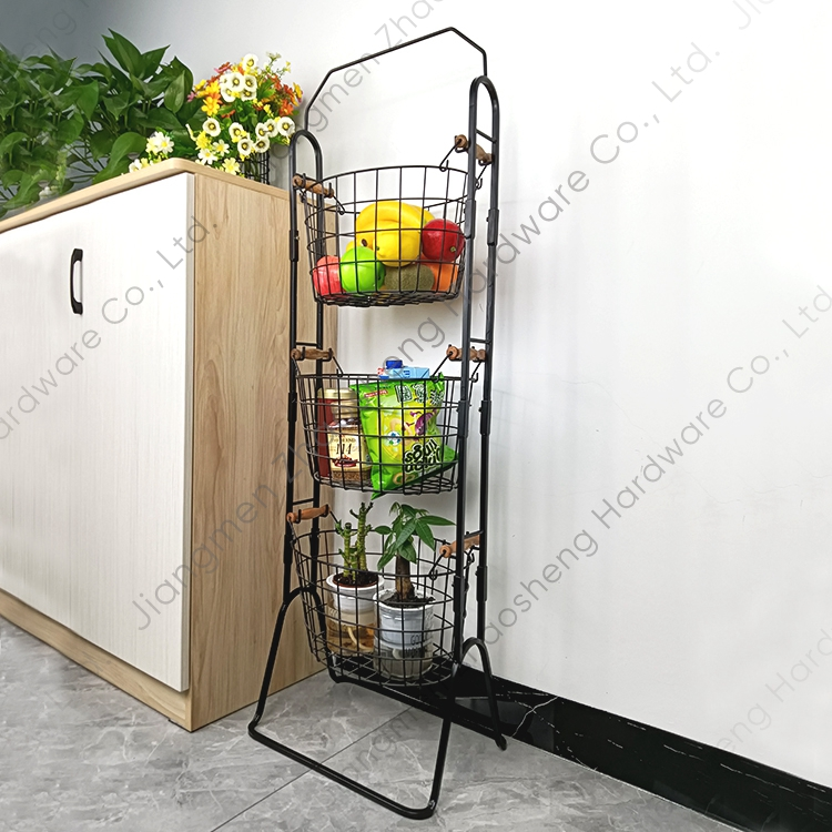 Zhaosheng Hardware - Cesta de alambre de 3 niveles para frutas y verduras, estante de almacenamiento de cocina de múltiples capas de metal