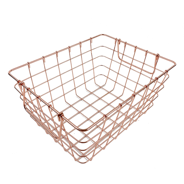 Zhaosheng Hardware - Cestas decorativas para congelador para el hogar, cesta de almacenamiento de alambre de oro rosa con asa