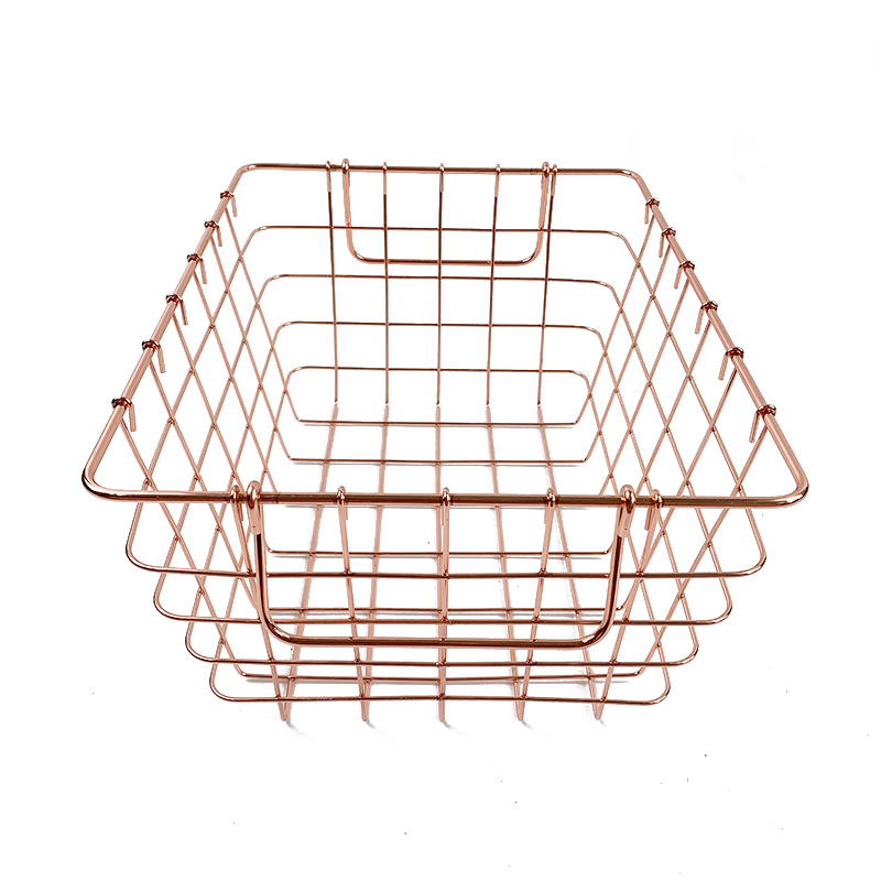 Zhaosheng Hardware - Cestas decorativas para congelador para el hogar, cesta de almacenamiento de alambre de oro rosa con asa