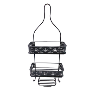 Zhaosheng - Cesta de ducha montada en la pared, estante organizador de baño negro con ganchos