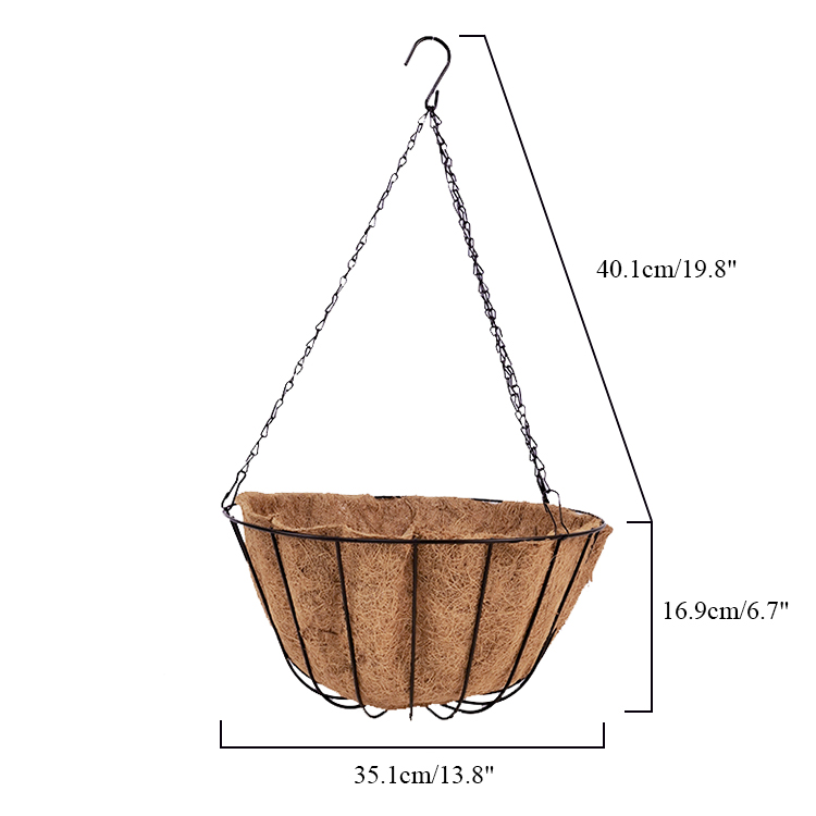 Zhaosheng Hardware - Cesta colgante para plantas al aire libre, color negro, con revestimiento redondo de fibra de coco, cesta colgante de coco