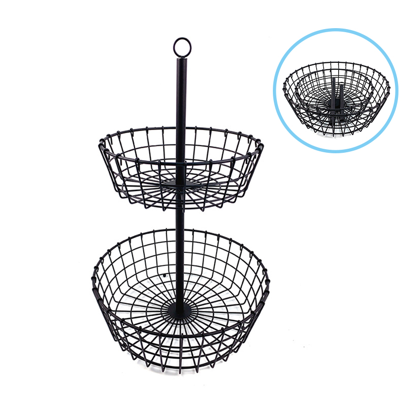 Zhaosheng Hardware - Accesorios de cocina Hogar Cesta de frutas de alambre de metal negro Cesta de frutas de 2 niveles