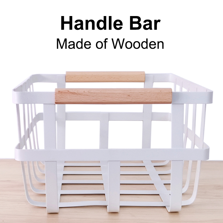 Zhaosheng Hardware - Cesta de alambre de metal, organizador de cocina para el hogar, despensa, cesta de almacenamiento de alimentos con mango de madera