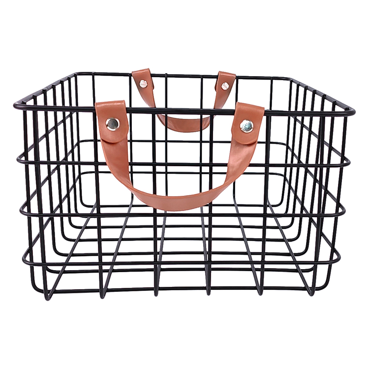 Zhaosheng Hardware - Cesta de alambre de metal para cocina, baño, organizador, cestas decorativas para almacenamiento con mango de cuero