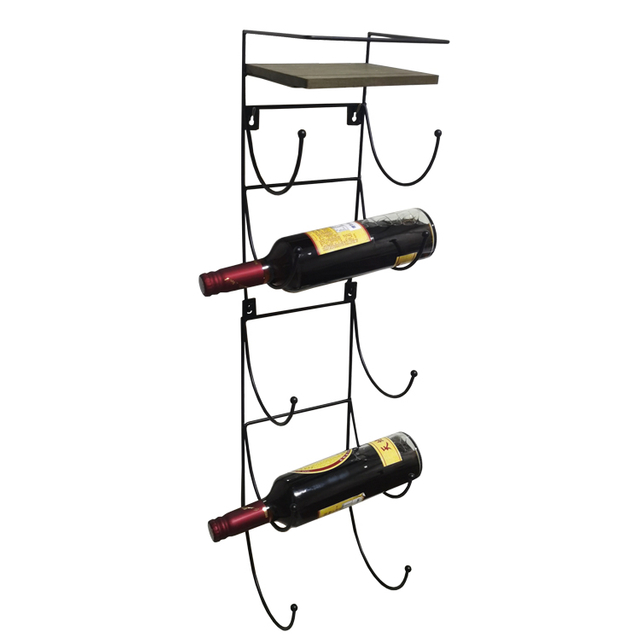 Zhaosheng Hardware - Organizador de almacenamiento de botellas de vino montado en la pared con estante superior de madera