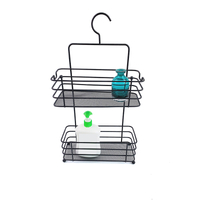 Zhaosheng - Estante de baño de 2 niveles, color negro, para colgar en la esquina, cabezal de ducha, carrito de baño