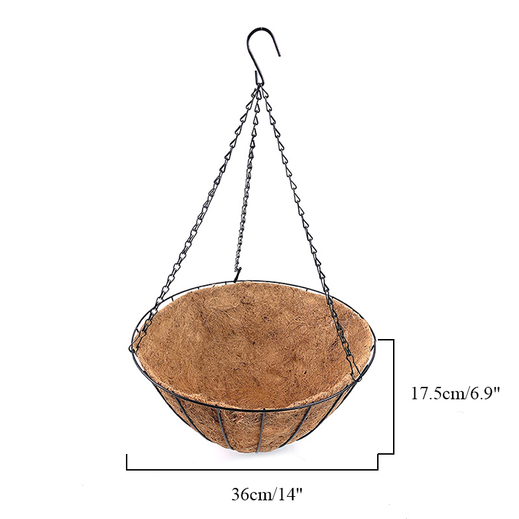Zhaosheng Hardware - Cestas colgantes de fibra de coco montadas en la pared Jardineras colgantes de metal con revestimiento de fibra de coco