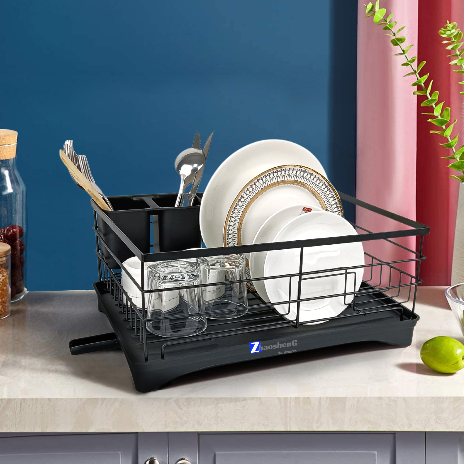 Zhaosheng Hardware - Estante para platos de acero metálico, almacenamiento de cocina, escurridor de platos, soporte para almacenamiento, estante para secar platos