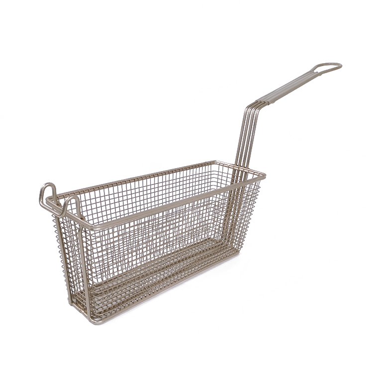 Zhaosheng Hardware - Cesta rectangular para freír, niquelada, con mango de PVC gris