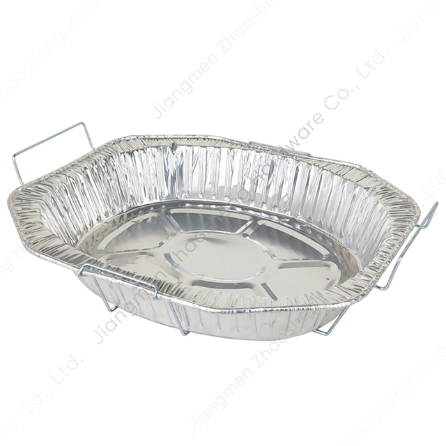 Zhaosheng Hardware - Bandeja para asar ovalada de papel de aluminio desechable con asa/rejilla de soporte para bandeja para alimentos de 45,5 x 35 x 8,5 cm