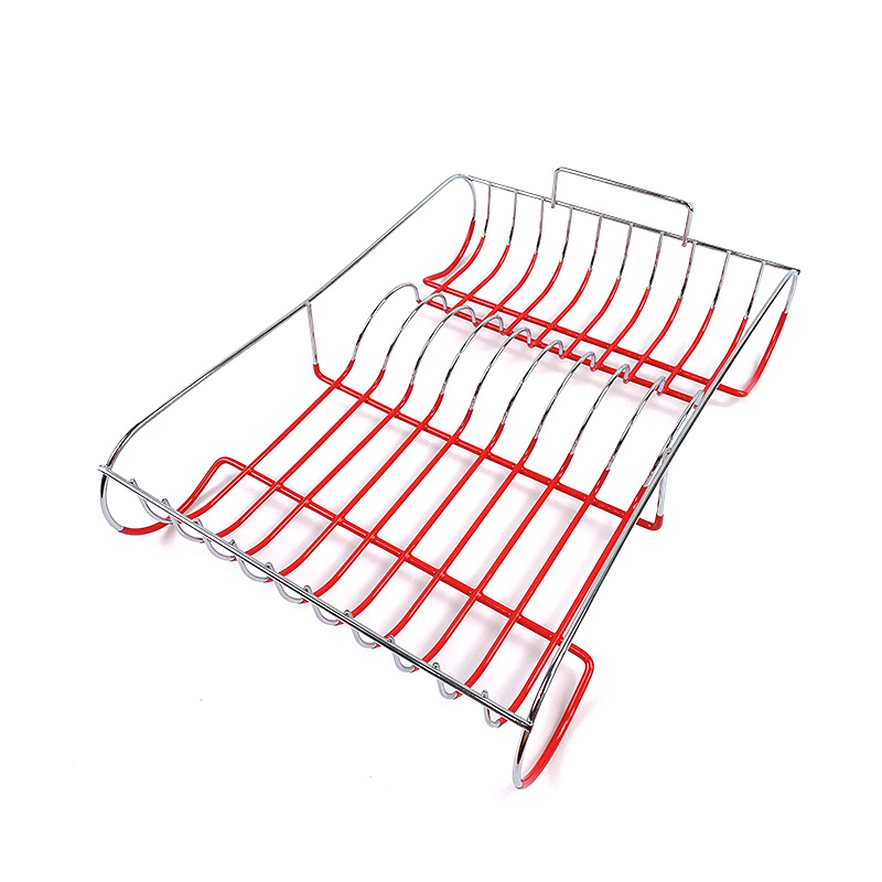 Zhaosheng Hardware - Escurridor de platos de cocina con bandeja de goteo de plástico rojo y soporte para utensilios
