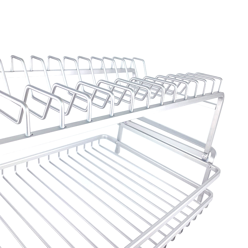 Zhaosheng Hardware - Estante para platos de aluminio, estante para secar platos de cocina de 2 niveles