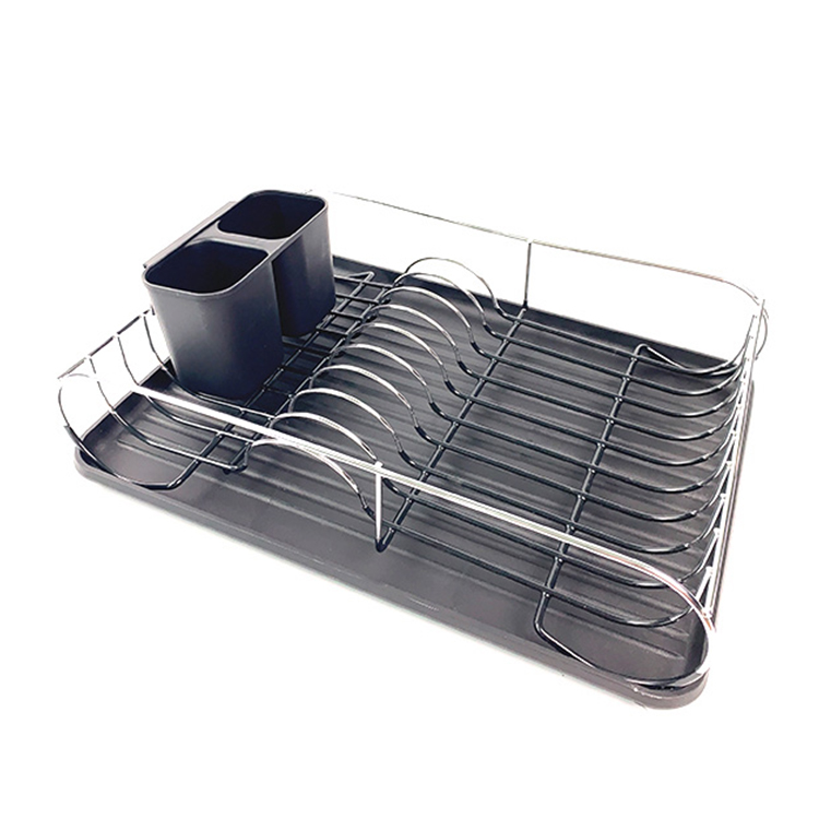 Zhaosheng Hardware - Escurridor de platos con bandeja de goteo negra y soporte para utensilios