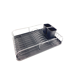 Zhaosheng Hardware - Escurridor de platos con bandeja de goteo negra y soporte para utensilios