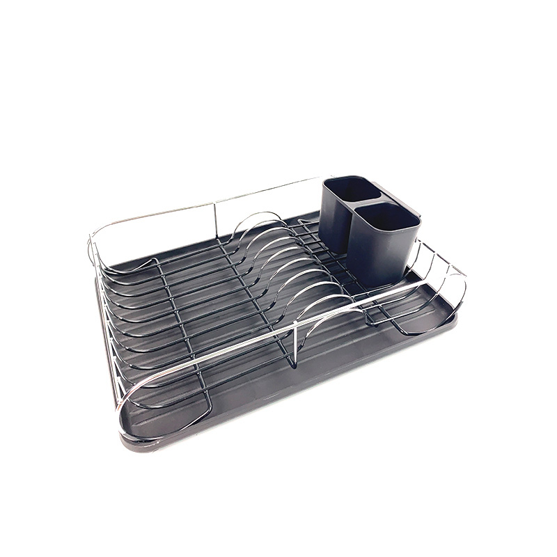Zhaosheng Hardware - Escurridor de platos con bandeja de goteo negra y soporte para utensilios