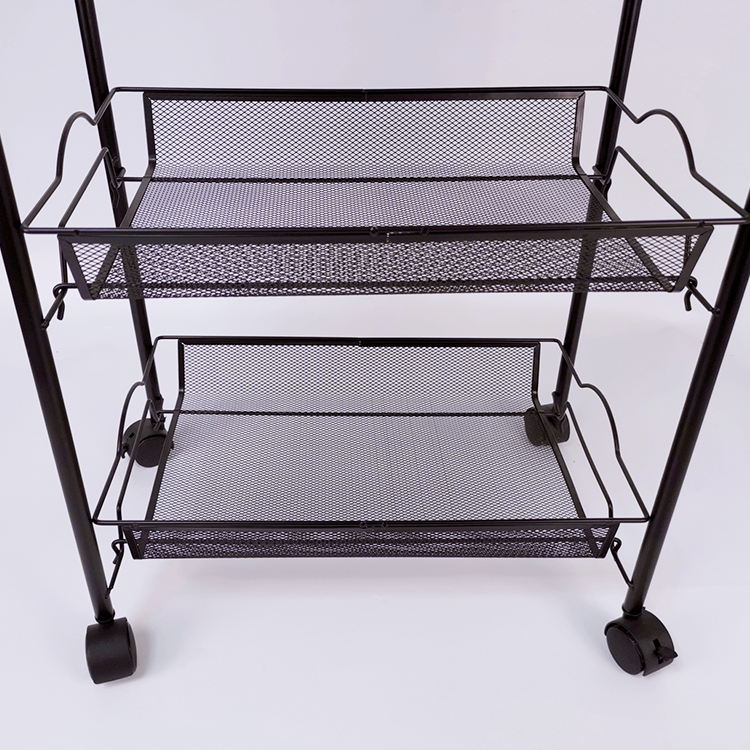 Zhaosheng Hardware - Carro utilitario con ruedas de malla metálica negra de 5 niveles, organizador de almacenamiento, carrito de almacenamiento de acero para cocina