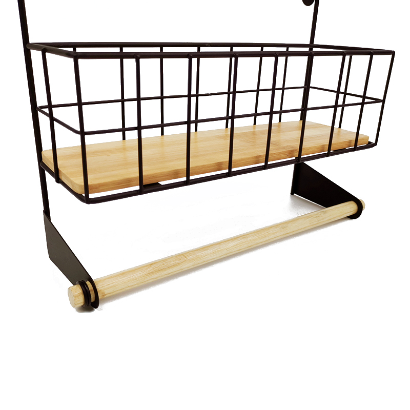 Zhaosheng - Estante de baño para cocina, estante de almacenamiento montado en la pared, cesta organizadora con barra de toalla de madera