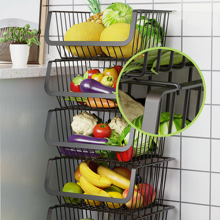 Zhaosheng Hardware - Contenedores apilables para almacenamiento de cebollas y patatas Cesta para frutas y verduras con ruedas Carro con ruedas de metal