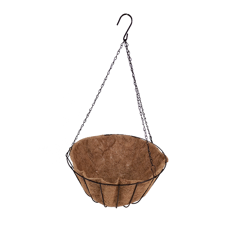 Zhaosheng Hardware - Cesta colgante para plantas al aire libre, color negro, con revestimiento redondo de fibra de coco, cesta colgante de coco