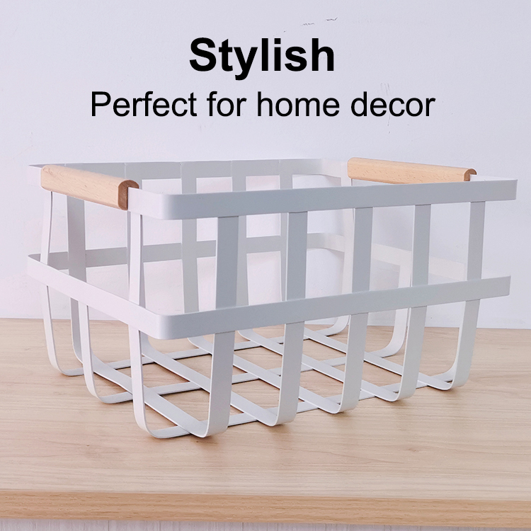 Zhaosheng Hardware - Cesta de alambre de metal, organizador de cocina para el hogar, despensa, cesta de almacenamiento de alimentos con mango de madera