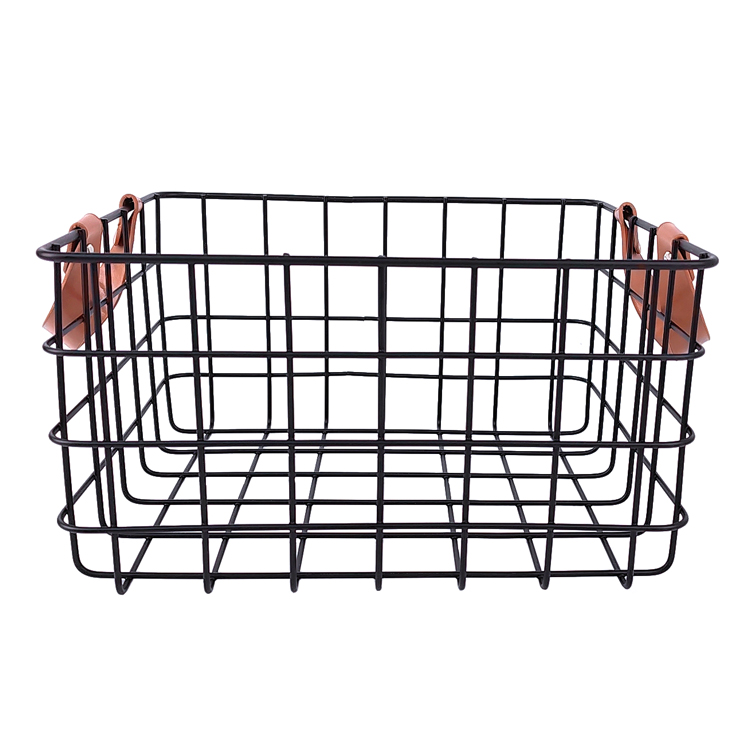 Zhaosheng Hardware - Cesta de alambre de metal para cocina, baño, organizador, cestas decorativas para almacenamiento con mango de cuero