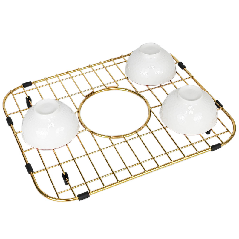 Protector de fregadero de acero inoxidable 304 dorado con rejilla inferior para fregadero de cocina
