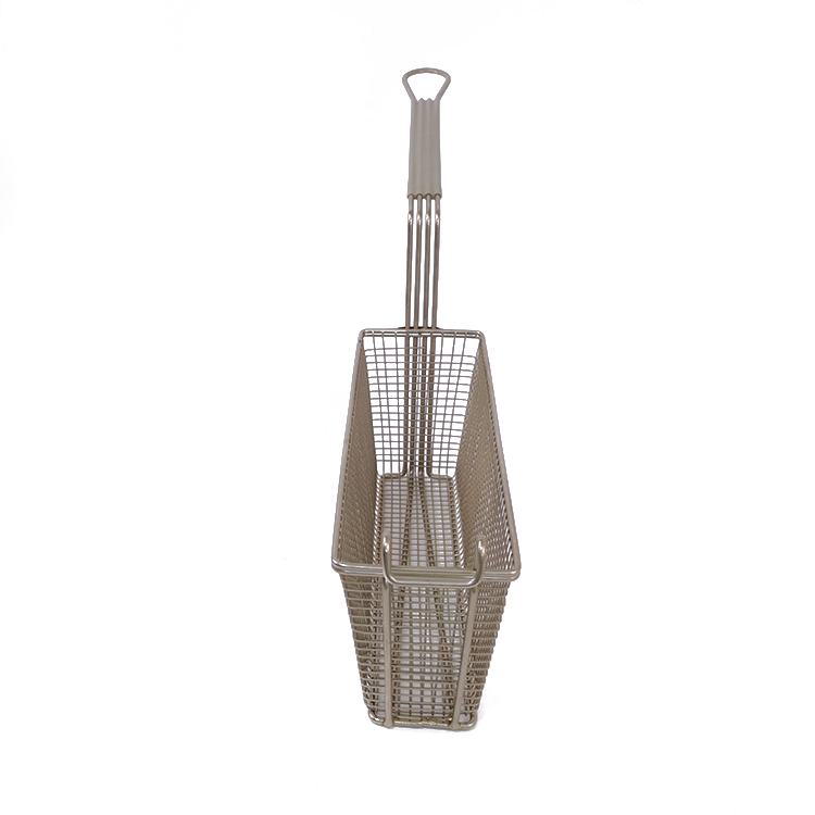 Zhaosheng Hardware - Cesta rectangular para freír, niquelada, con mango de PVC gris