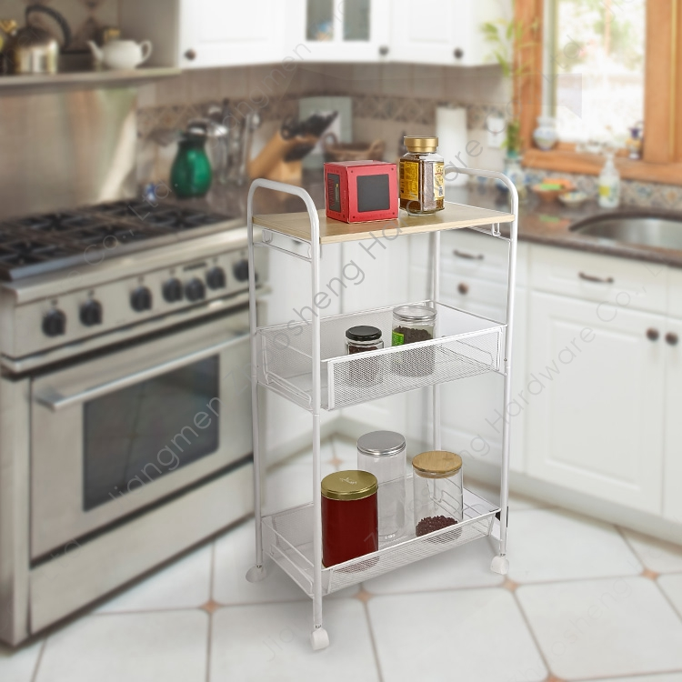 Zhaosheng Hardware - Carro de almacenamiento con ruedas para organización de baño y cocina, de metal, de malla de 3 niveles, con ruedas