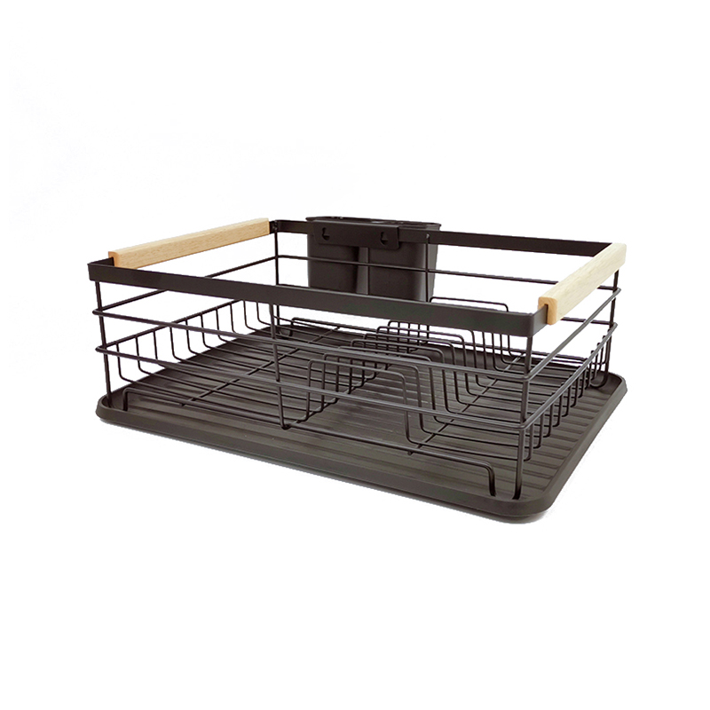Zhaosheng Hardware - Rejilla grande para secar platos con bandeja de PP/soporte para utensilios y mango de bambú