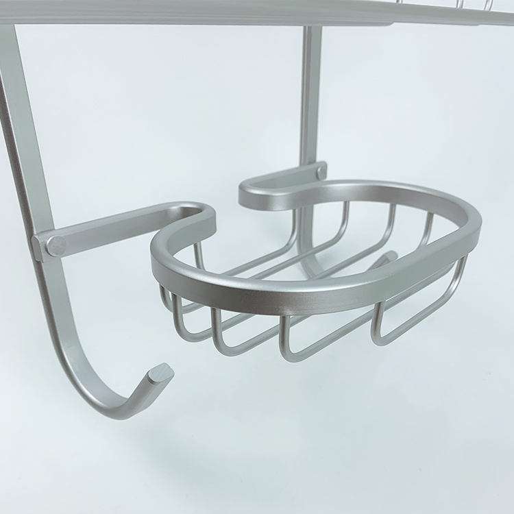 Zhaosheng - Organizador de ducha de aluminio inoxidable, estante de almacenamiento para baño colgante, estante de ducha con 2 ganchos