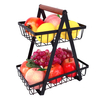 Zhaosheng Hardware - Cesta de frutas de alambre de metal desmontable, cesta de frutas de 2 niveles con mango de madera