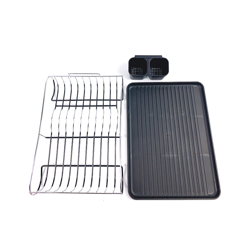 Zhaosheng Hardware - Escurridor de platos con bandeja de goteo negra y soporte para utensilios