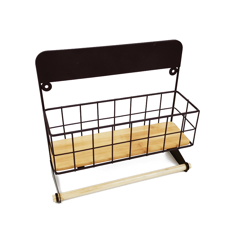 Zhaosheng - Estante de baño para cocina, estante de almacenamiento montado en la pared, cesta organizadora con barra de toalla de madera