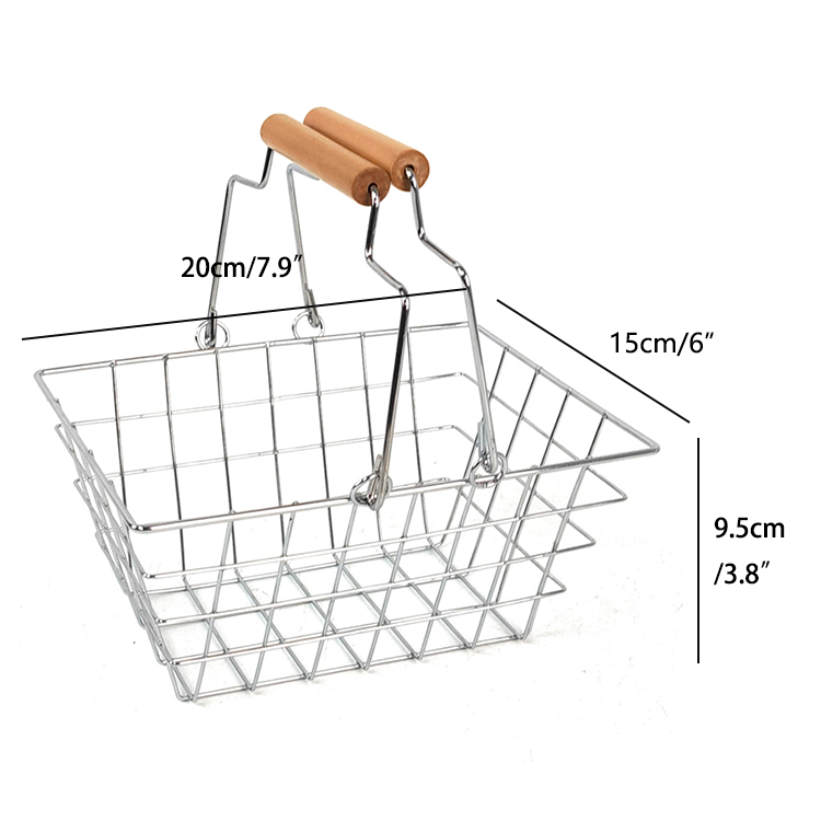 Zhaosheng Hardware - Almacenamiento de mesa de cesta de alambre pequeño decorativo con mango de madera