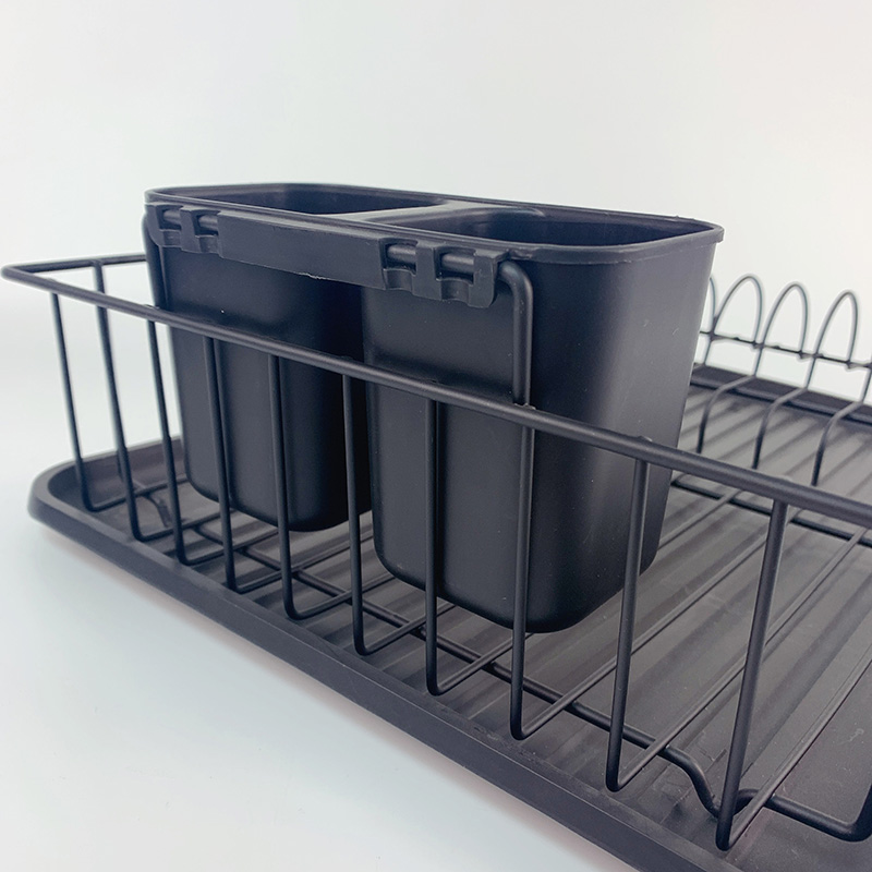 Zhaosheng Hardware - Escurreplatos de alambre de metal, color negro, con soporte para utensilios y bandeja de goteo