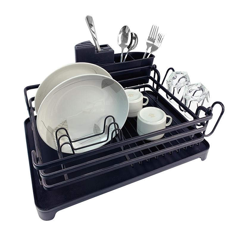 Zhaosheng Hardware - Escurridor de platos de cocina de un solo nivel, estante para platos de aluminio negro