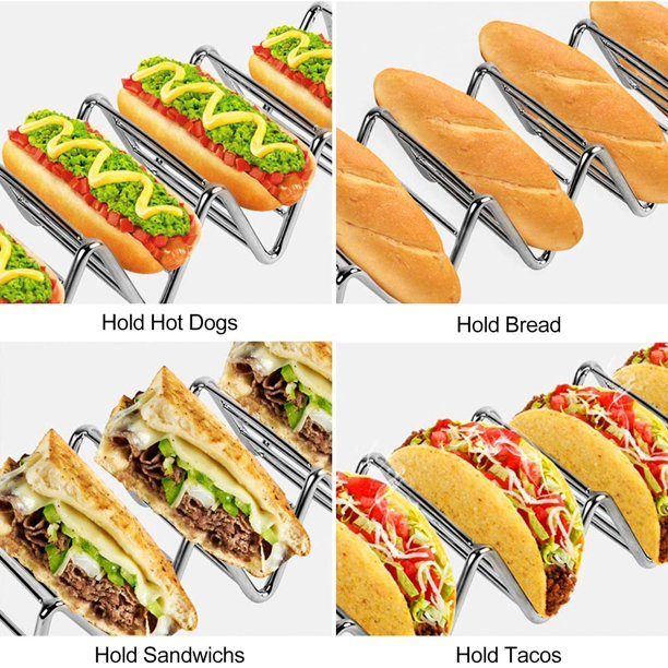 Zhaosheng Hardware - Bandeja para tacos personalizada, paquete de 6 soportes para tacos de acero inoxidable, soporte para tacos cromado