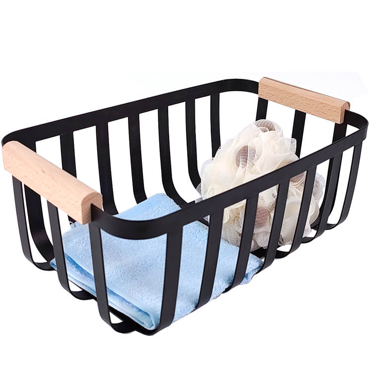 Zhaosheng Hardware - Organizador de encimera de baño, despensa de cocina, cesta de almacenamiento de hierro y metal con mango de madera